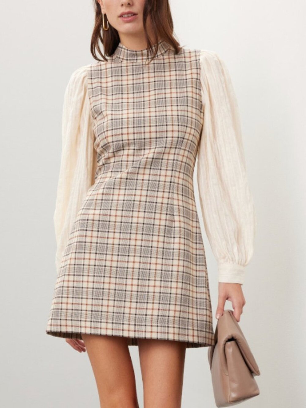 Sea New York Beatriz Plaid Dress with Cream Puff Sleeves